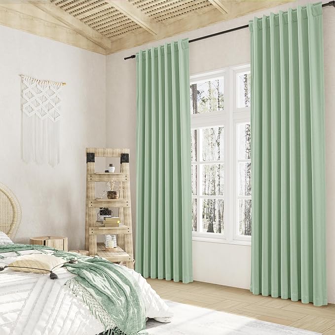 Guken 100% Blackout Curtains 102 Inch Length 2 Panels Set for Living Room Bedroom Back Tab Thermal Insulated Black Out Linen Drapes Room Darkening Window Curtains Aqua Green 52x102