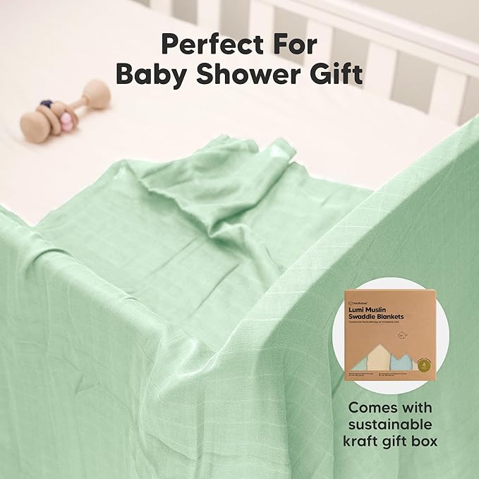4-Pack Muslin Swaddle Blankets for Boys, Girls - Organic Baby Swaddles for Newborns, Soft & Breathable Receiving Baby Blankets for Girl, Boy, Neutral, Newborn Essentials Gift (Mirage)