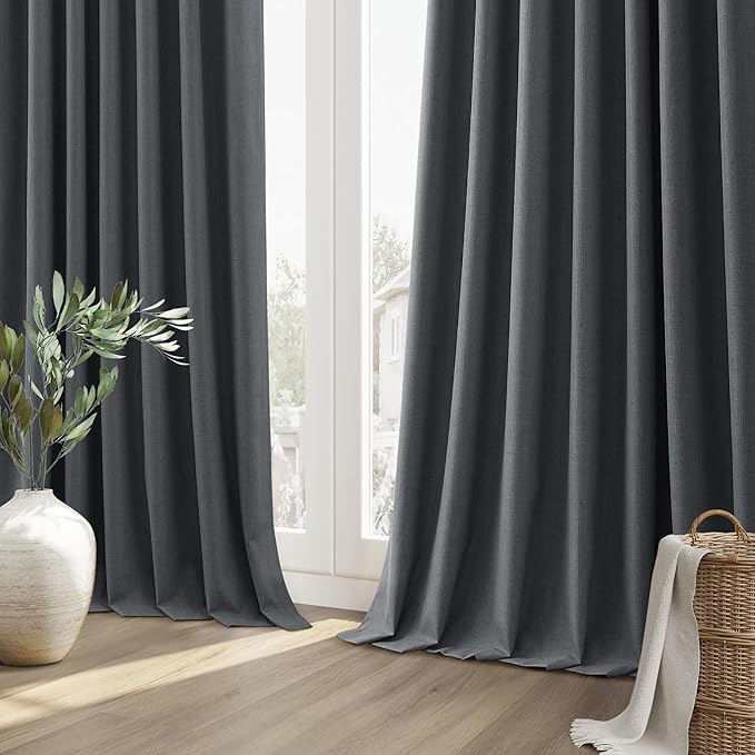 Guken 100% Blackout Curtains 120 Inch Length 2 Panels Set for Living Room Bedroom Back Tab Thermal Insulated Black Out Linen Drapes Room Darkening Blazer Grey,52x120