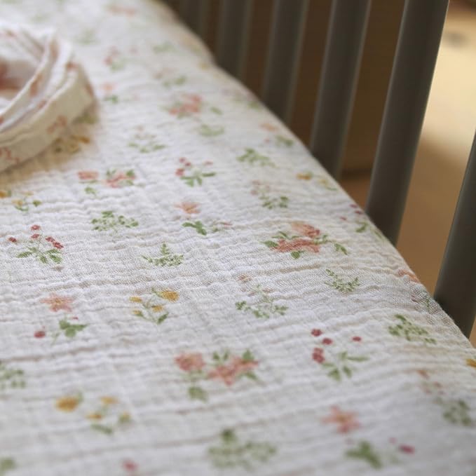 aden + anais Essentials Classic Crib Sheet, 100% Cotton Muslin, Super Soft & Breathable, Tailored Snug Fit, Country Floral