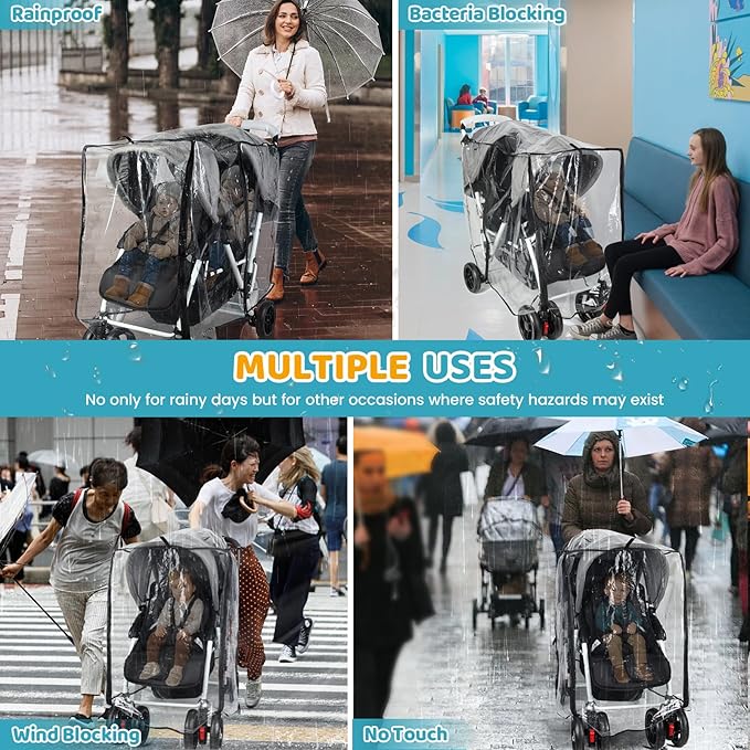 IvyWind Stroller Rain Cover for Double Tandem Stroller, Universal Size Weather Shield for Stroller, Breathable Double Stroller Cover for All-Weather Protection from Rain Snow Dust