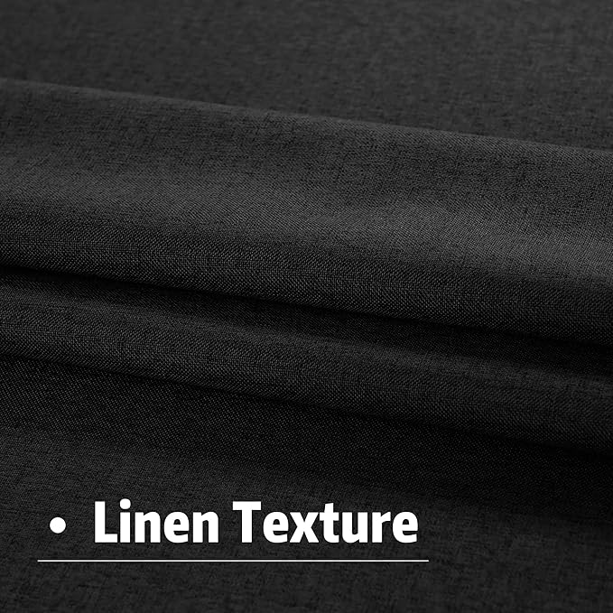 DUALIFE 96 Inch Long Blackout Curtains - Extra Wide Thermal Insulated Sun Block Out Bedroom Linen Curtains 8 ft Window Covering Back Tab Rod Pocket Drapes for Hall Living Room W84 x L96,2 Pcs, Black