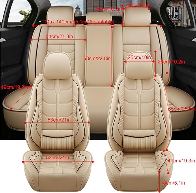Amooca Car Seat Covers Full Set Automotive Seat Protection Fit for Most Cars SUVs Front & Back Seats Waterproof Nappa Leather Car Seat Cushion Protector Black & Red