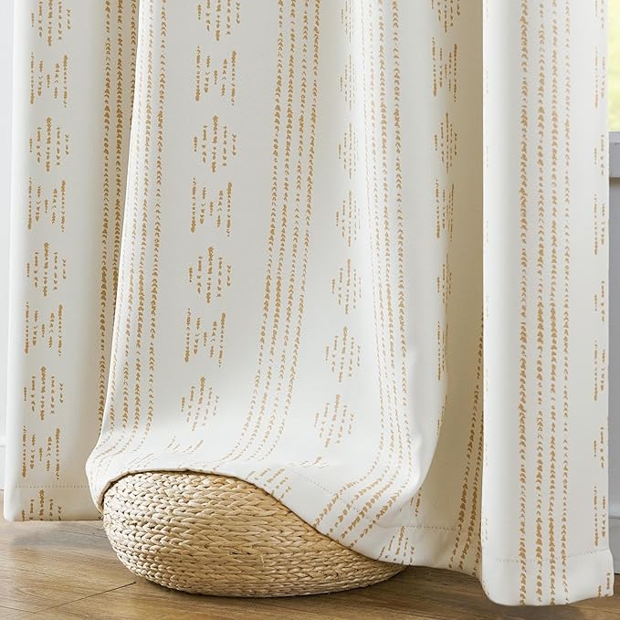 jinchan 95% Blackout Boho Curtains 54 Inch Length for Bedroom Beige Geometric Printed Grommet Top Room Darkening Thermal Insulated Window Drapes 2 Panels