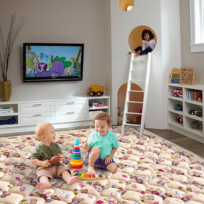 Baby Play Mat - 65" X 50",Premium Thicker Foam One-Piece Machine Washable, Extra Large Anti-Slip Soft Cushioning Foam Playmats for Babies and Toddlers, Foldable Baby Crawling Mat for Playpen