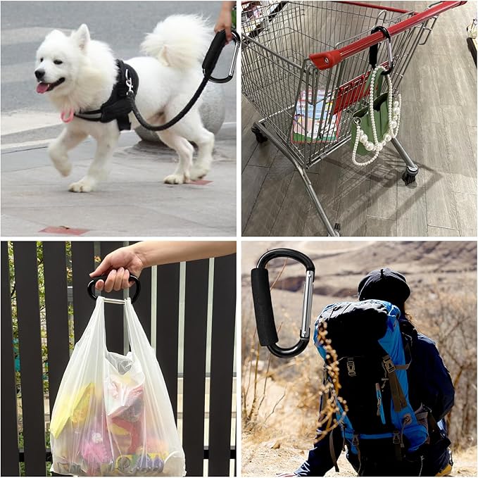 Large Aluminum Carabiner, Heavy-Duty Stroller Hooks for Hanging Bags and Shopping – Durable Multi-Purpose Carabiner Clips for Camping, Hiking, Travel, Outdoor Accessories