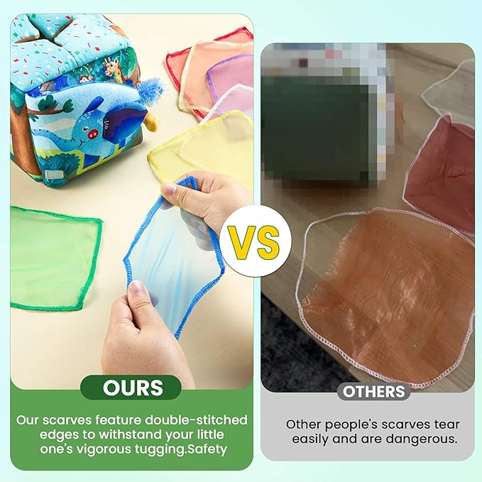 Baby Toys 6-12 Months - Baby Tissue Box Toy for 6 9 12 18 Months Old Montessori Sensory Toys for 1 Year Old Boy Infant Scarf Toy with Crinkle Tissues & Fine Motor One Year Old Boy Birthday Gifts