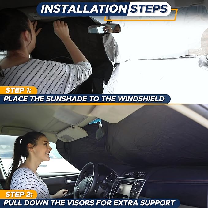 EcoNour Car Windshield Sunshade | Blocks 99% Heat & Keeps Interior Cool | Universal Fits Cars, SUVs, Trucks | Automotive Sun Screen, Visor & Car Accessories for Summer | Medium (64x32 Inches)