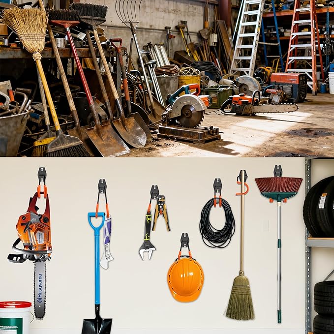 Steel Garage Storage Hooks - 16 Pack Anti-Slip Coating,Heavy Duty Steel Hooks for Hanging Power and Garden Tools,Ladders, Hose, Bikes, Ropes, Bulk Items, and More Hooks