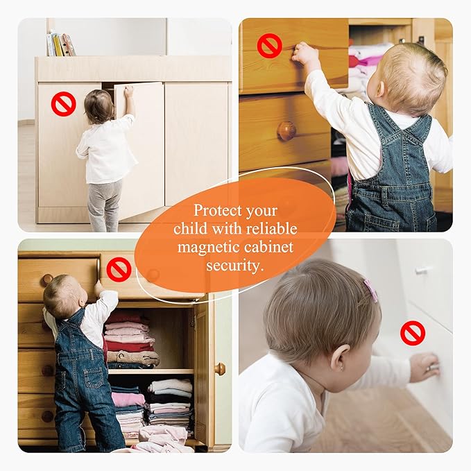 Magnetic Cabinet Locks Baby Proofing (20 Locks + 2 Keys) – Child Proof Cabinet Locks with Easy Adhesive Installation – Child Safety Locks for Kitchen, Cabinets & Drawers with Optional Screws