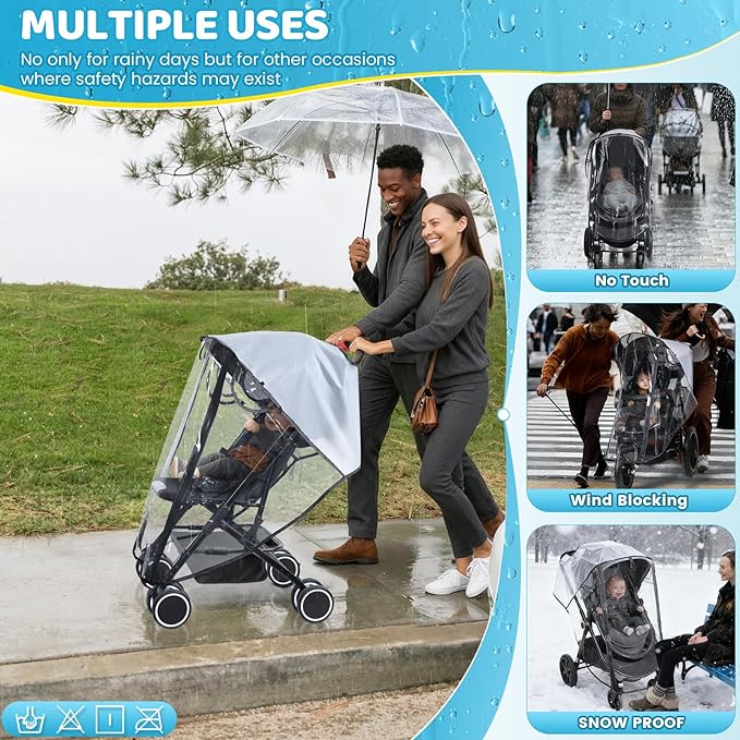 Clear Stroller Rain Cover, Universal Rain Cover for Stroller, Waterproof Travel Weather Shield with Breathable Ventilation and Easy Access, Thick EVA & PVC Protect from Dust and Snow