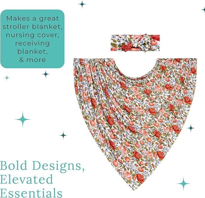 Posh Peanut Swaddle Blanket + Headband Set - Soft Newborn Swaddle Doubles As a Stroller, Receiving Blanket, and Nursing Cover - Matching Baby Swaddles & Headbands for Everyday
