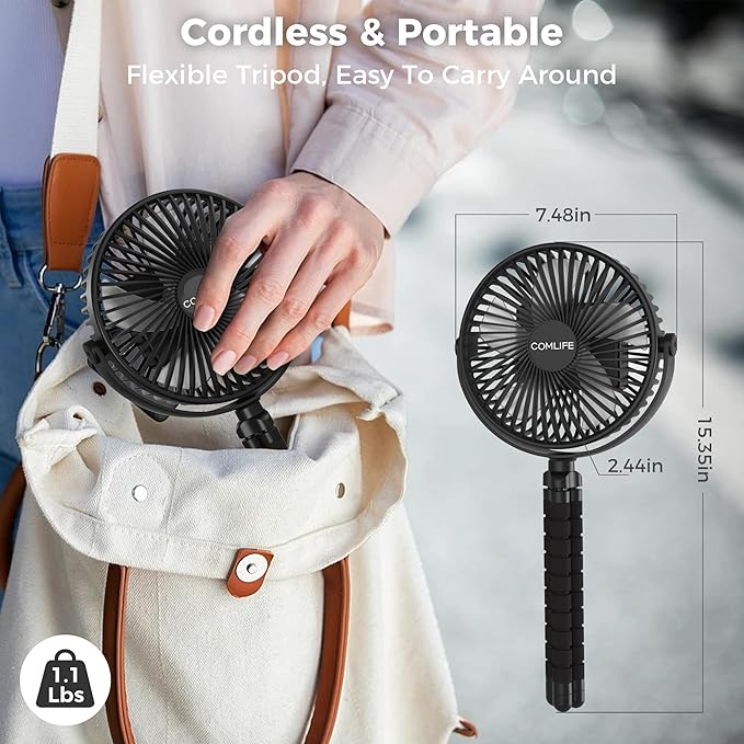 Camping Fan with LED Lantern-10000mAh Rechargeable Battery Operated Fan, 47H Run Time Max,3 Speeds,3 Timer,7 Inch Portable Clip on for Stroller Treadmill Tent RV Outdoor Emergency Outage Hurricane