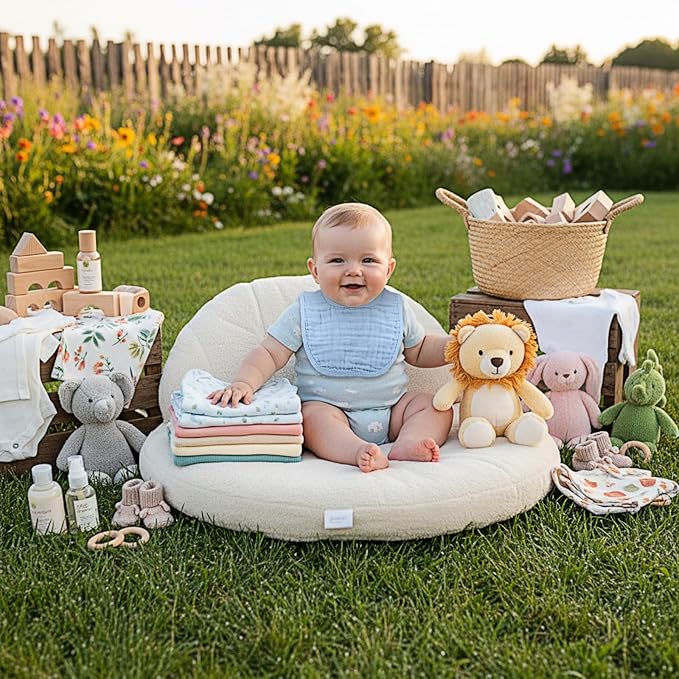 Frienda 8 Pcs Muslin Baby Bibs Cotton Bandana Drool Bibs Bulk for Newborn Infant 6 Absorbent Layers Feeding Accessory