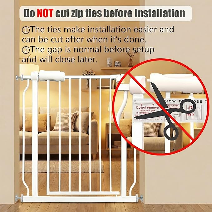 Extra Wide Baby Gate, 57.5-62 Inch - White Metal, Pressure Mounted Indoor Safety Gate, Walk-Through Dog Gate for Kids & Pets