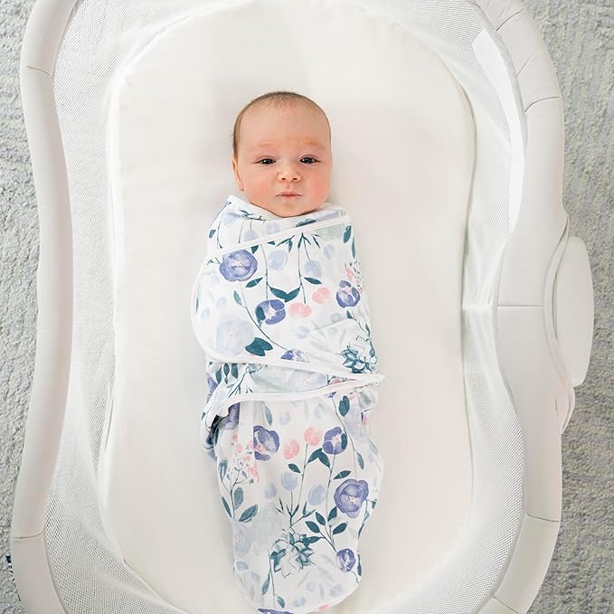 aden + anais Essentials Easy Swaddle Wrap Quick Change with Bottom Zipper, Snug Cotton Knit Baby Wrap Swaddle Blanket for Newborns, TOG 1.0, 3-Pack, Flowers Bloom, 0-3 Months, Small/Medium