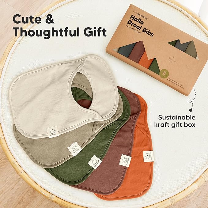 KeaBabies 8-Pack Baby Bibs for Boys, Girls - Pullover Bibs for Drooling Teething Baby Girl & Boy Toddler, Newborn, Soft & Absorbent, Cute Colors, Large Torso Coverage Keep Infant Clean & Dry (Sahara)