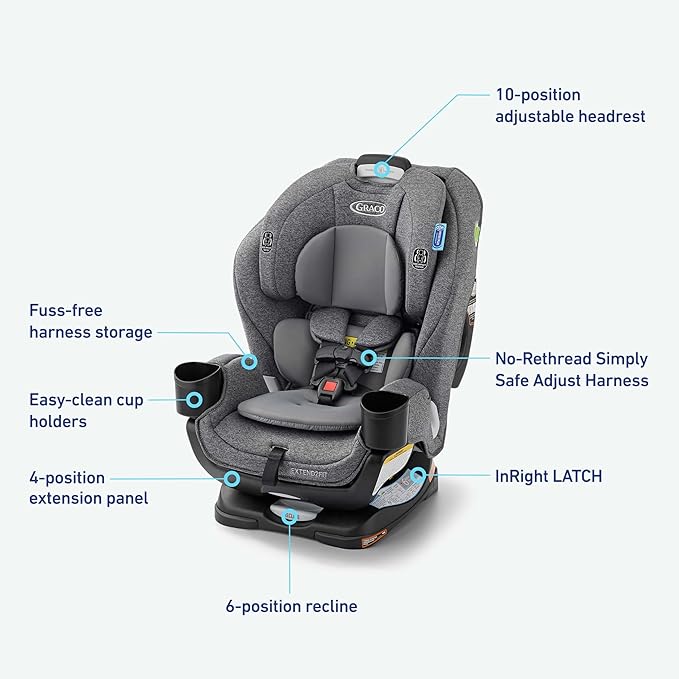 Graco Extend2Fit Convertible Baby Car Seat, Rear and Forward Facing, Adjustable Extension Panel for Extra Legroom, Cullen