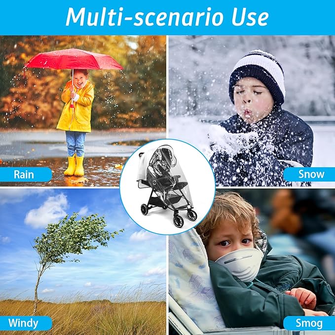 Clear Stroller Rain Cover, Universal Stroller Cover Breathable, Foldable Travel Weather Shield, Waterproof Windproof Baby Stroller Accessories for Trip Use, Daily Walks
