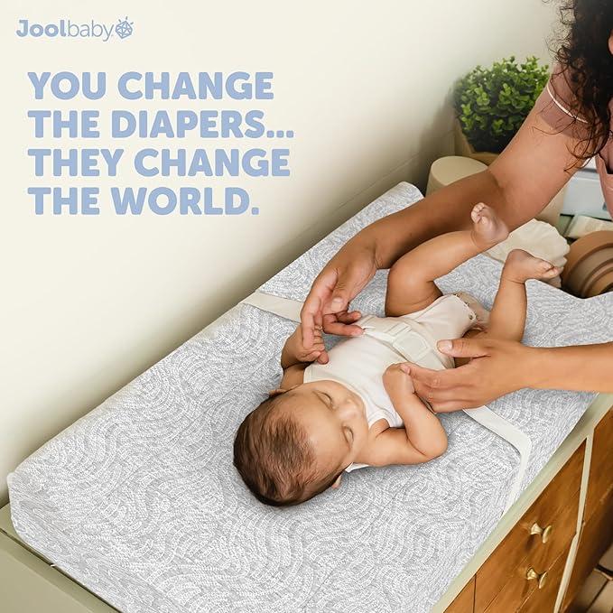 Jool Baby Serenity Soft Changing Pad + Washable Cover, Non-Slip - Fits Standard Changing Tables & Dressers (Wave Pattern, Gray)