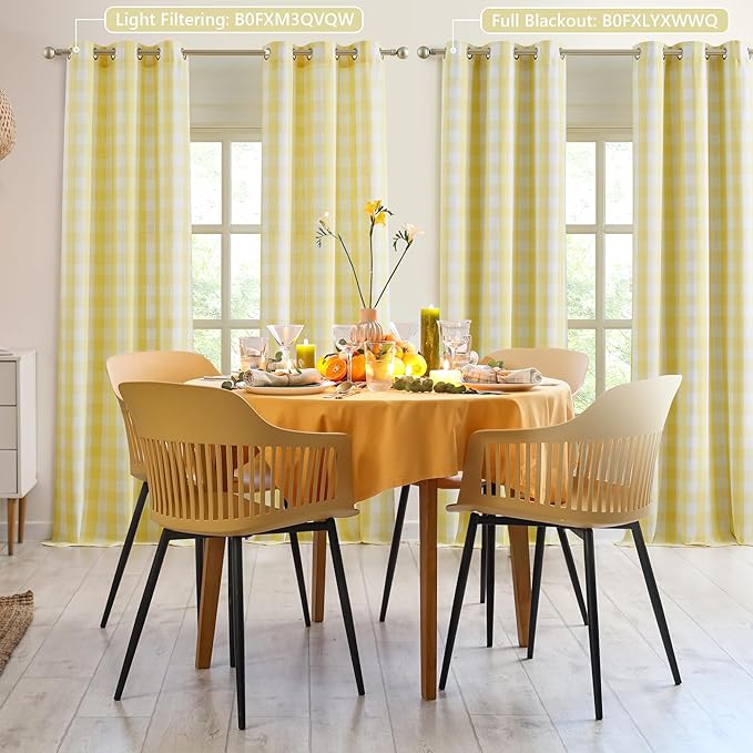 Amzdecor Yellow White Buffalo Plaid Full Blackout Curtains 84 Inch Long for Bedroom Living Room Farmhouse Check Patterned Drapes Thermal Insulated Soundproof Grommet Window Treatment, 2 Panels,40"x84"