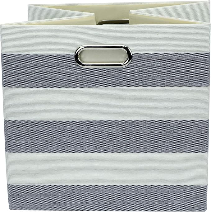 Posprica Storage Bins Storage Cubes,13×13 Collapsible Storage Boxes Containers Organizer Baskets for Nursery,Office,Closet,Shelf - 4pcs,Black-White Striped