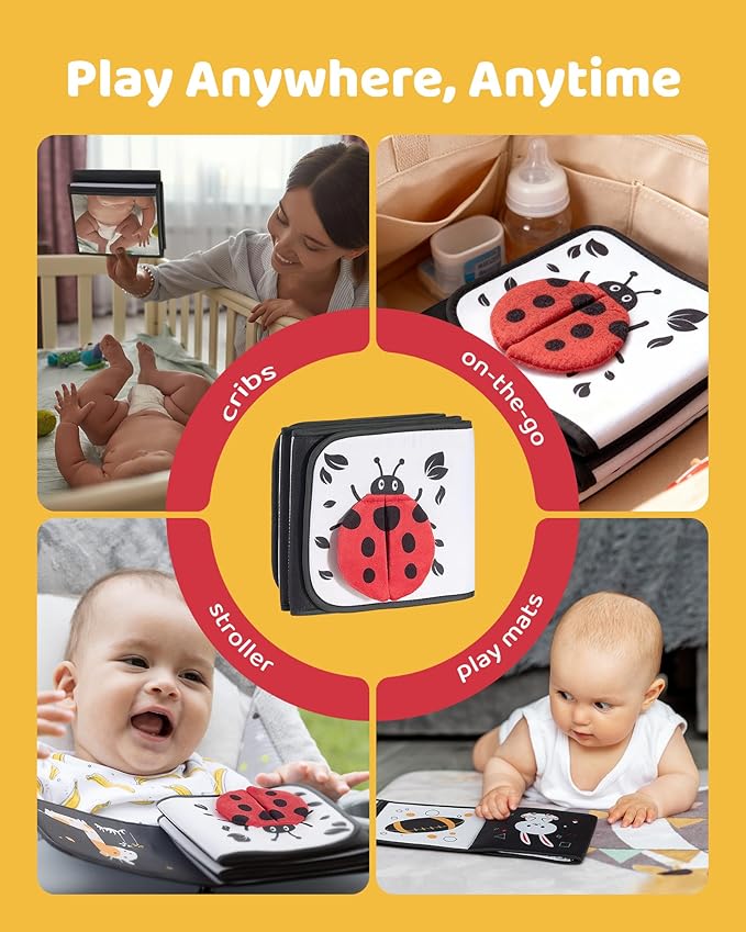 Black and White Baby Books for Newborn - Tummy Time Mirror & Sensory Toys Soft Montessori Toy for Infant Visual Stimulation, Brain Development & Early Learning - High Contrast Toys for 0-6 Months