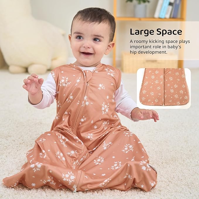 FIEMOL Baby Sleep Sack 12-18 Months, 0.5 TOG Wearable Blanket for Baby Boy and Girl, 2-Way Zipper Toddler Sleeping Bag 2 Pack, Lightweight Sleep Sacks Orange Flower(Large)