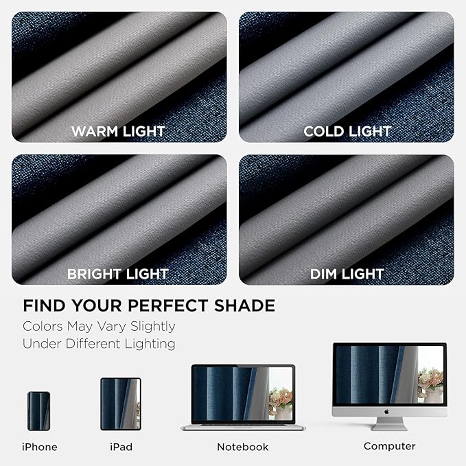 Joydeco Denim Blue Black Out Curtains 63 Inch Long 2 Panels Set for Bedroom, 100% Blackout for Living Room, Faux Linen Short Small Textured Grommet Drapes