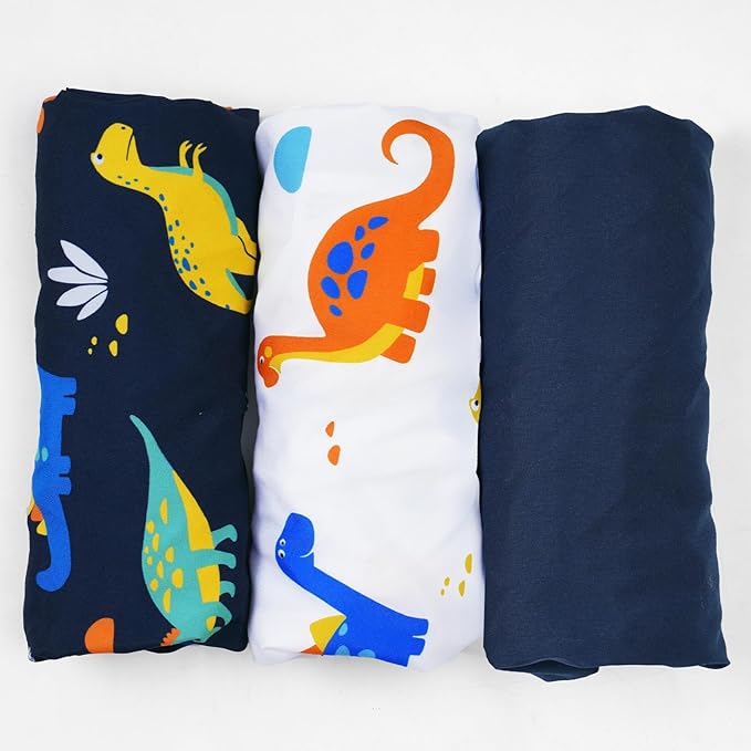 david's kids 3 Pack Bassinet Sheets, Ultra Soft Breathable Comfortable Baby Sheet Set for Boys Girls Neutral, Univeral Fit for Most Cradle and Bassinet Mattress, Dinosaur