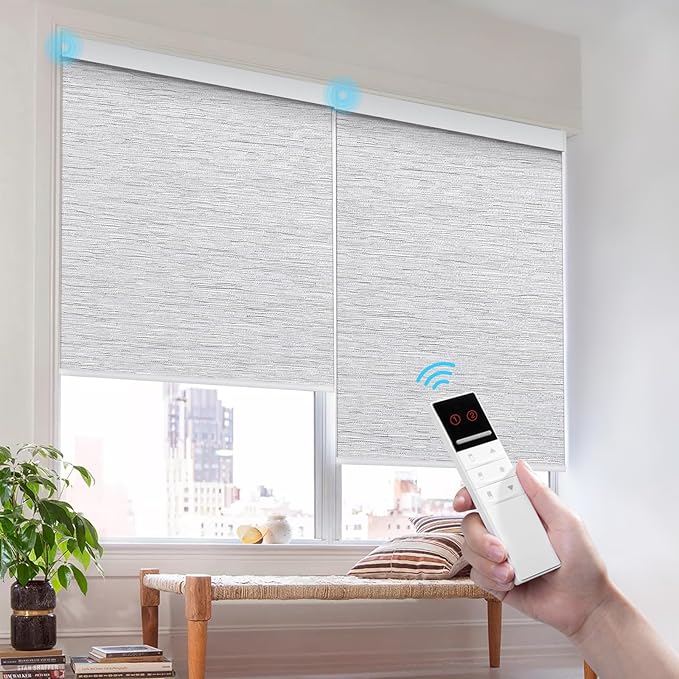 ZSTARR Motorized Blackout Window Blinds Customize Width(21-97 in) Remote Control Wireless and Rechargeable Roller Shades Blinds for Windows, Office,Home, Hotel, Club, Restaurant (Full Blackout Gray)