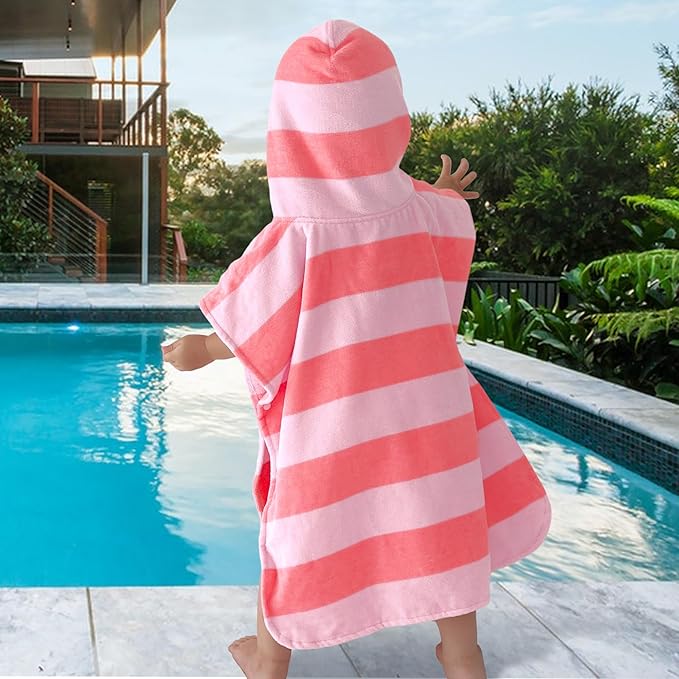 VOOVA & MOVAS Baby Towels with Hood, Oversized (2-4Years,22"X22") Made from 100% Soft Cotton,Absorbent Hooded Poncho Towel for Toddler Girls,Perfect for Pool | Swimming | Bath | Beach,Pink Bar Stripe