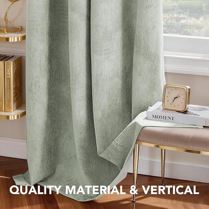 H.VERSAILTEX Velvet 100% Blackout Curtains for Living Room Full Light Blocking Curtains Thermal Insulated Room Window Drapes Soft Luxury Curtains Grommet Top 2 Panels (55" W x 108" L, Sage)