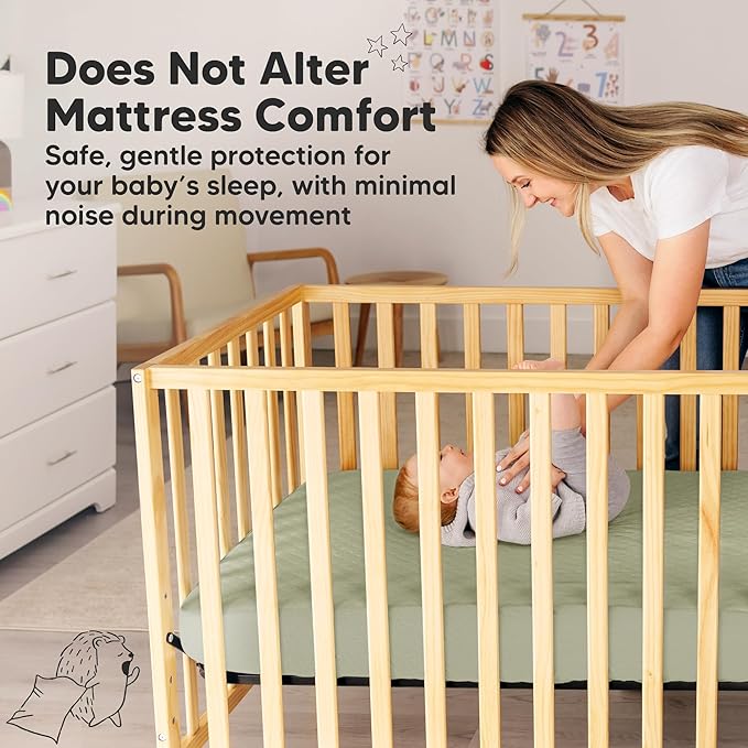 2-Pack Waterproof Crib Mattress Protector Cover Fitted - Quiet Baby Crib Mattress Pad Sheets, 52" x 28" Soft Quilted Cotton Baby Sheet, Machine Washable, Easy Fit, Durable (Avocado/Mavy)