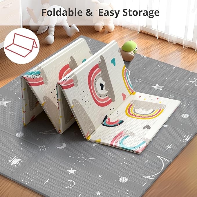 71x59 Foldable Foam Baby Play Mat for Floor, Babies Activity Tummy Time Playmat, Kids Non Toxic Foam Thick Play Mat for Baby, Toddlers, Waterproof & Anti-slip Crawling Mats,Rainbow,71x59x0.4