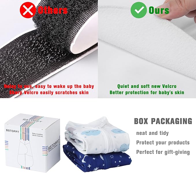 BSTOPPT Newborn Sleep Sack Baby Swaddle,0-3 Months,3-Way Adjustable Wearable Blanket,100% Rayon Cotton Swaddling sleeping bag,TOG 0.5(Clouds&Starry Sky)