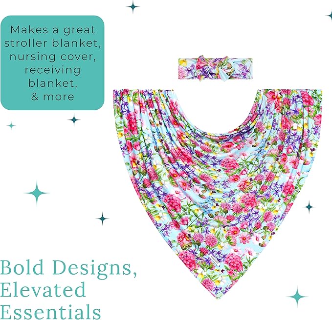 Posh Peanut Soft Baby Swaddle & Headband Set – Viscose from Bamboo Newborn Wrap Receiving Blanket, Nursing or Stroller Cover (Hadley