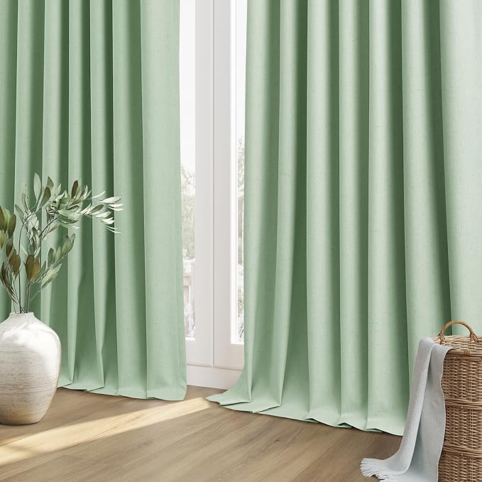 Guken 100% Blackout Curtains 100 Inch Length 2 Panels Set for Living Room Bedroom Back Tab Thermal Insulated Black Out Linen Drapes Room Darkening Window Curtains 100 Inches Long,Aqua Green
