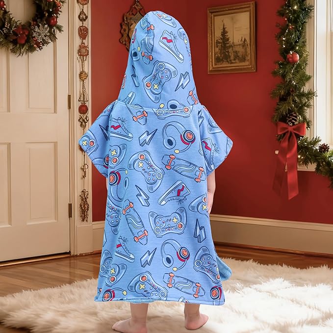 VOOVA & MOVAS Double-Layered Thick Baby Hooded Towel Poncho (2-4 Years, 20x21 Inches) | Ultra Soft & Absorbent Cotton Toddler Bath Towel for Swimming, Beach, Shower & Winter,Game