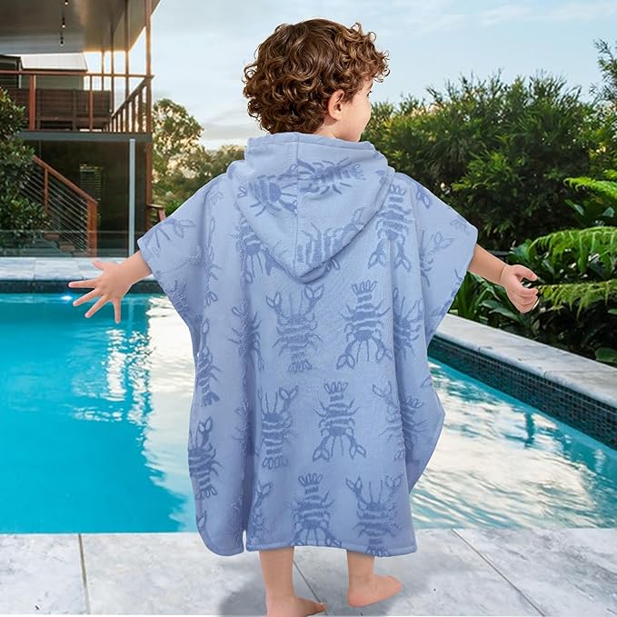 Toddler Bath Towels with Hood, Oversized (2-4Years,22"X22") Made from 100% Soft Cotton,Absorbent Hooded Poncho Towel for Baby Boy,Perfect for Pool | Swimming | Bath | Beach,Jacquard Blue Lobster