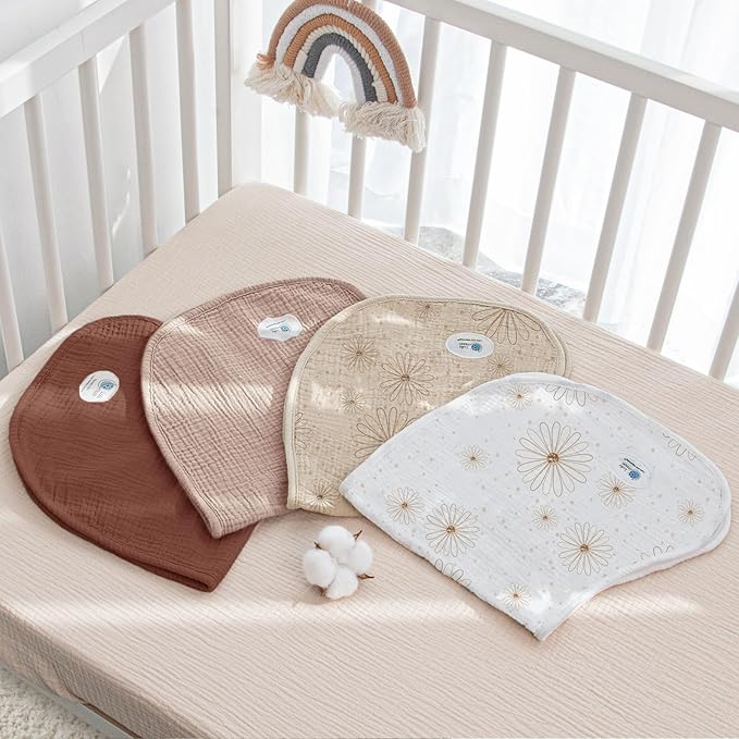 lulumoon Muslin Burp Cloths for Babies: 100% Soft Cotton Large Burping Cloths - Neutral Baby Burp Rags for Boy and Girl - Absorbent Burp Cloth for Spit-Ups 4 Pack