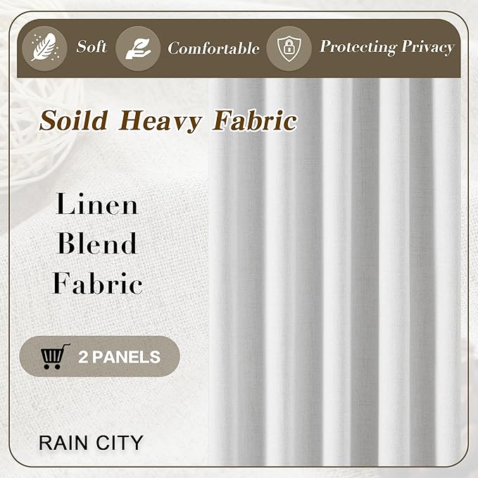 RAIN CITY Snow White Large Curtains 70 x 84 inch for Living Room Sliding Door 2 Panel Sets Back Tab Room Divider Pleated Linen Track Drapes for Bedroom Dining Room Farm House Cottage 7 Feet Long