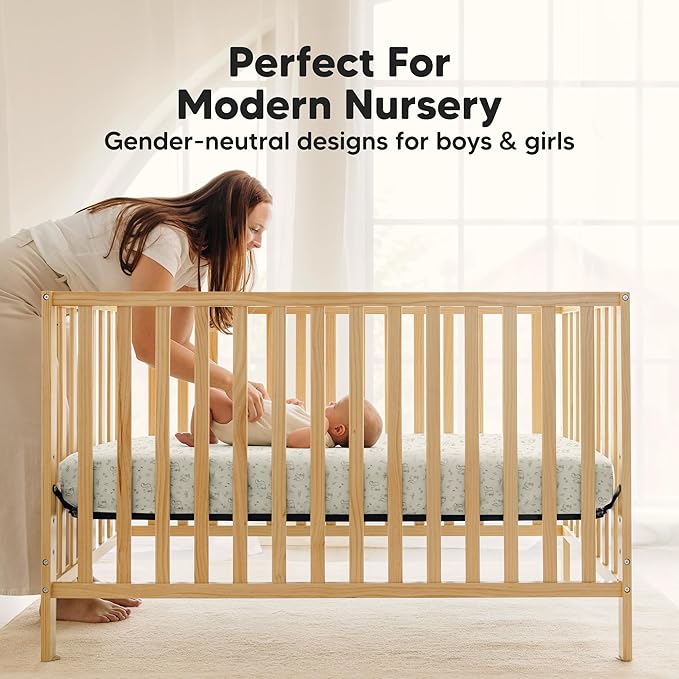 2-Pack Waterproof Crib Sheets for Boys, Girls - 52x28 Fitted Organic Cotton Baby Crib Sheets, Toddler Mattress Protector Cover, Washable, Soft & Durable Baby Bedding Essentials(Pine Grove)