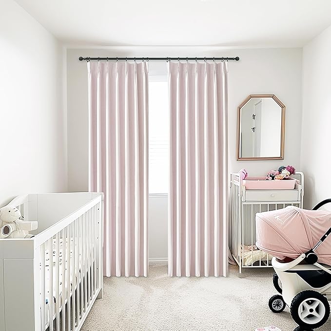 Baby Pink Linen Nursery Curtains 2 Panels Pinch Pleated 102 Inches Long, Thermal Blackout Curtains White Backing Princess Room Darkening Drapes Fabric Thick for Bedroom Windows Treatment(40"Wx102"L)