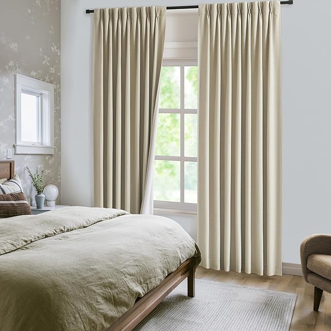 WEST LAKE Sand Pinch Pleated Full Blackout Curtain Panels 102 Inches Long,French Pleat Linen Blended Room Darkening Drapes,Modern Window Treatment for Bedroom Living Room,40" Wx102 L(Pack of 2)