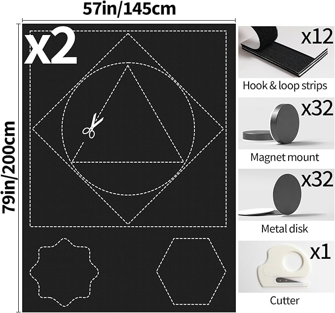 100% Blackout Window Cover, Portable Magnetic Black Out Curtains for Window, Black Out Shades No Drill Cuttable Blackout Blinds for Bedroom, RV, Nursery, Media Room, 79x57 inch, 2Pack