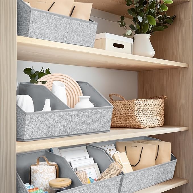 Closet Organizers and Storage Bins - 4 Pack Collapsible Divided Trapezoidal Cube Storage Bins Baskets with Orange Handle for Organizing Clothes Blankets, Toys, Books, Towels(Ant Gray)