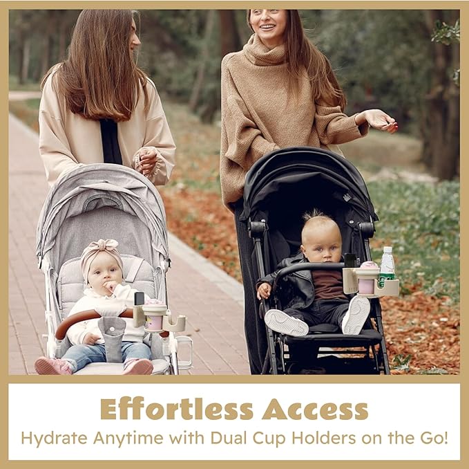 Lusinus 3-in-1 Dual Cup and Phone Holder with 360 Rotating Clamp Compatible with YOYO Stroller - Fits Bottles, Coffee Cups, Smartphones