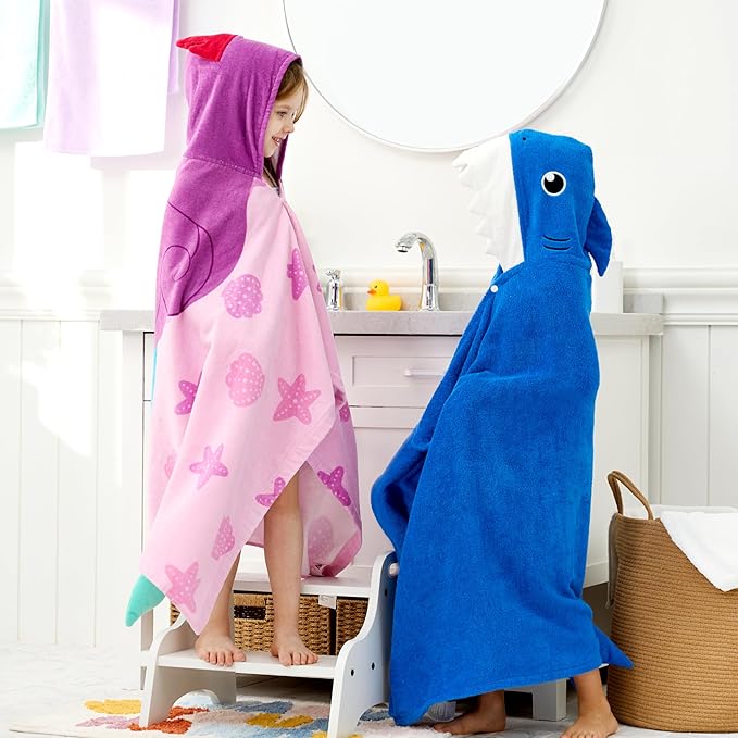 Joiedomi Mermaid Hooded Towel for Kids Soft 100% Cotton Bath Beach Towel 30" x 50" for Kids 3-10 Years Toddler Pool Poncho with Hood Absorbent Swim Wrap for Boys Girls