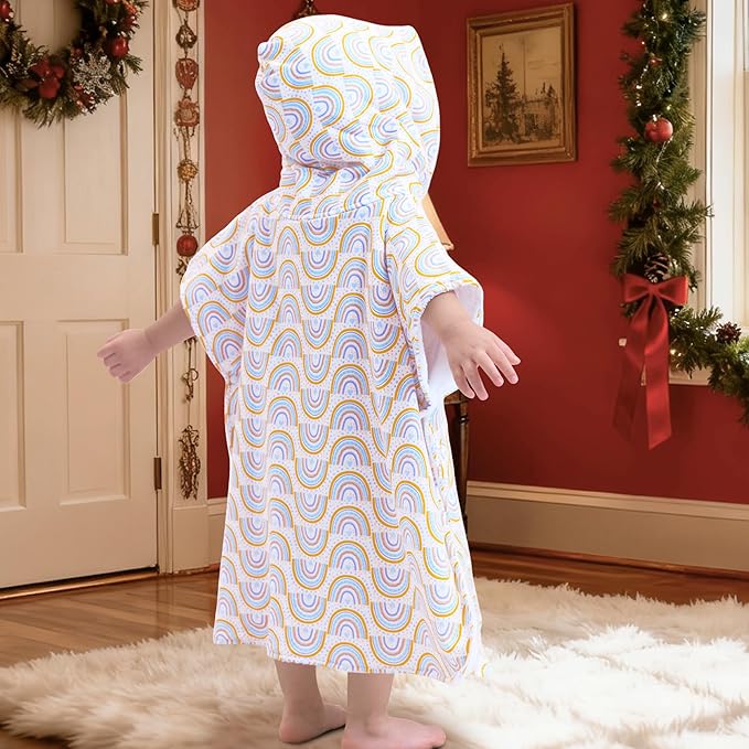VOOVA & MOVAS Double-Layered Toddler Poncho Towel with Hood (2-4 Years, 20x21 Inches) | Ultra Soft & Absorbent Cotton | Thick Baby Bath Towel for Swimming, Beach, Shower & Winter,Rainbow